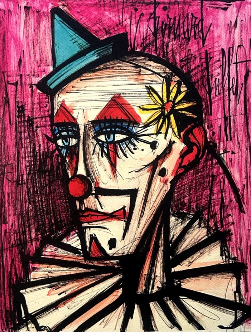 AFTER BERNARD BUFFET LITHOGRAPH CERTIFIED SIGNED WITH PEN OP NUMBERED: Bernard Buffet Lithograph Certified Signed With Pen Op Numbered Brand: Unbranded Size: 32 x 41 cm Description: Clown with Margherita Chromolithography printed in 1986 in 180 specimens by Atlantis Ve