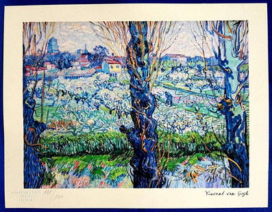 AFTER VINCENT VAN GOGH LITHOGRAPH ORIGINAL SIGNED NUMBERED: Vincent Van Gogh Lithograph Original Signed Numbered Brand: Unbranded  Size: 31 x 40 cm  Description: Orchard in bloom with a view of Arles Chromolithograph printed in 1978 in 180 copies by Atlantis V