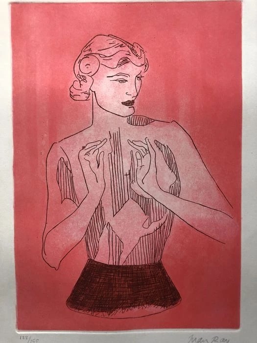 AFTER MAN RAY ORIGINAL ETCHING HAND SIGNED: Man Ray Original Etching Hand Signed Brand: Unbranded Size: 35x50 cm Description: Mannequin (Lee Miller) Art folder containing a poem by Ezra Pound, a well -known friend of the artist to whom he ded