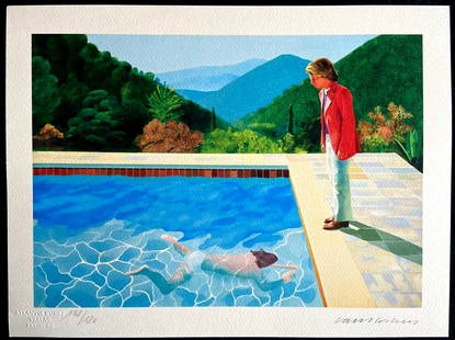 AFTER DAVID HOCKNEY "PORTRAIT OF AN ARTIST" LITHOGRAPH ORIGINAL SIGNED: David Hockney "Portrait Of An Artist" Lithograph Original Signed Brand: Unbranded Size: 30 x 40 cm Description: Portrait of an artist Chromolithography printed in 1997 in 180 specimens by Atlantis V