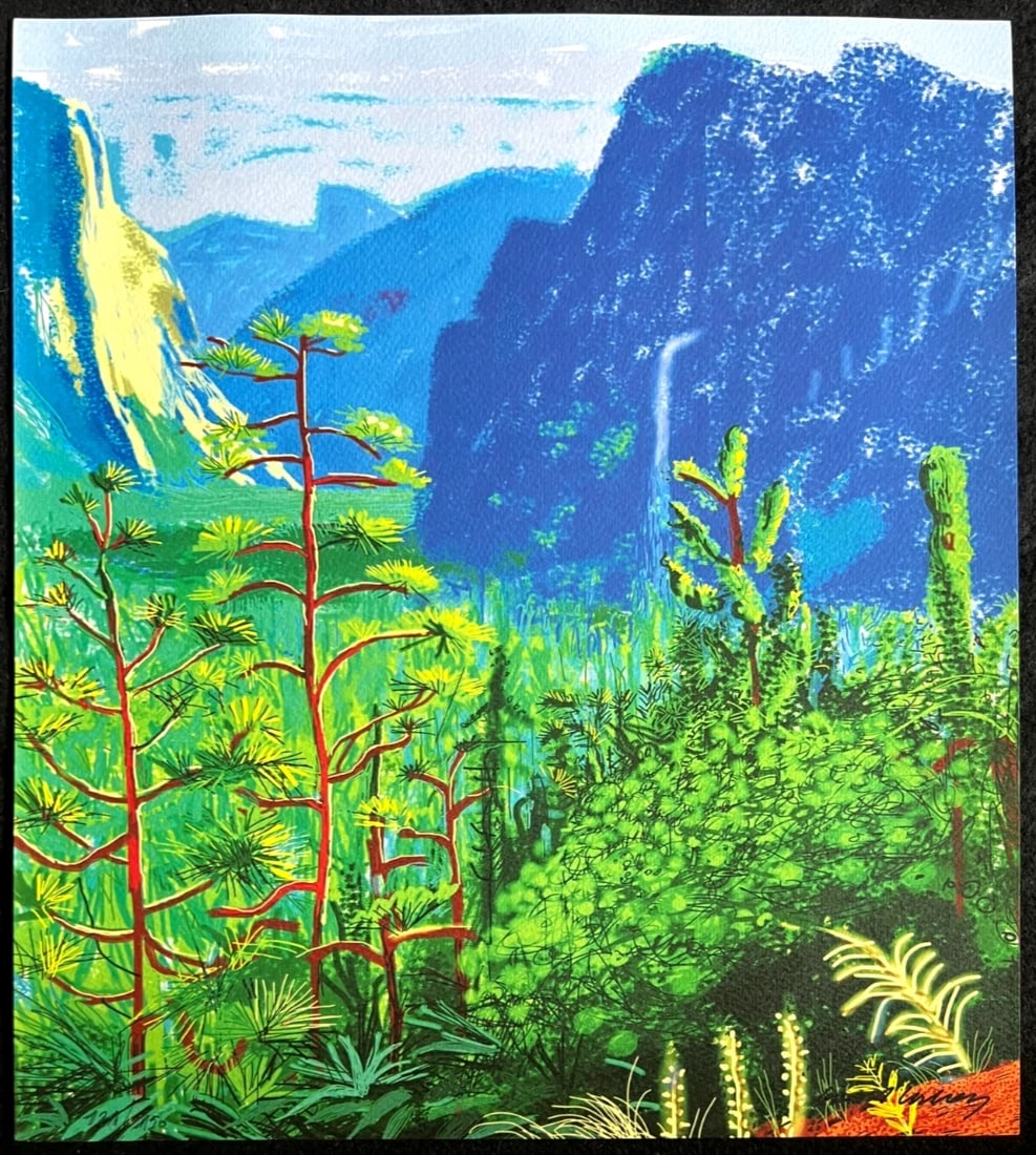 AFTER DAVID HOCKNEY LITHOGRAPH ORIGINAL SIGNED OP NUMBERED: David Hockney Lithograph Original Signed op Numbered Brand: Unbranded Size: 32 x 36 cm Description: Yosemitee Chromolithography printed in 150 specimens 32 x 36 cm Accessories: None Accessories Not