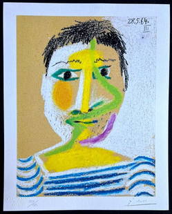 PABLO PICASSO LITHOGRAPH ORIGINAL SIGNED OP NUMBERED: Pablo Picasso Lithograph Original Signed Op Numbered Brand: Unbranded  Size: 32 x 40 cm  Description: Bust of man Full sheet printed chromolitography in 1978 In 180 specimens from Atlantis Verlag, Fre