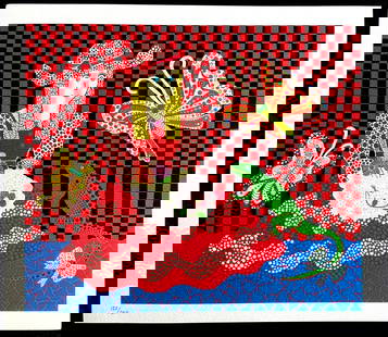 AFTER YAYOI KUSAMA LITHOGRAPH MORI ART MUSEUM ORIGINAL HAND NUMBERED: Yayoi Kusama Lithograph Mori Art Museum Original Hand Numbered Brand: Unbranded  Size: 32 x 37 cm  Description: Lizard The Lithograph was printed in 2011 by the Mori Art Museum in 200 hand-numbered co