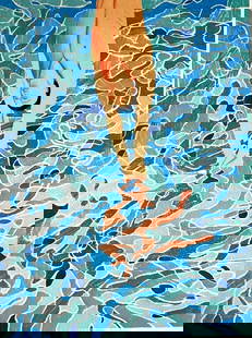 AFTER DAVID HOCKNEY LITHOGRAPH ORIGINAL SIGNED (HAND-NUMBERED): David Hockney Lithograph Original Signed (Hand-Numbered) Brand: Unbranded Size: 30 x 40 cm Description: The diver (Monaco Olympic Games '72) Chromolithography printed in 1997 in 180 specimens by Atl