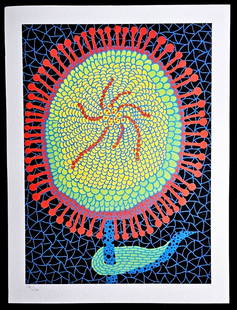 AFTER YAYOI KUSAMA, LITHOGRAPH MORI ART MUSEUM ORIGINAL NUMBERED: Yayoi Kusama, Lithograph Mori Art Museum Original Numbered Brand: Unbranded  Size: 30 x 40 cm  Description: Flowers The Lithograph was printed in 2011 by the Mori Art Museum in 200 hand-numbered copie