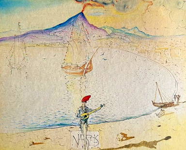 AFTER SALVADOR DALÌ LITHOGRAPH ORIGINAL SIGNED OP NUMBERED: Salvador Dalì Lithograph Original Signed Op Numbered Brand: Unbranded  Size: 30 x 40 cm  Description: Naples Lithograph of an original work by Salvador Dalì, printed in 1989 30 x 40 cm  Accessories: