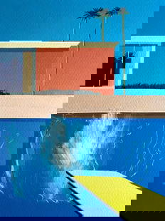 AFTER DAVID HOCKNEY LITHOGRAPH HANDMADE SIGNED IN PEN NUMBERED: David Hockney Lithograph Handmade Signed In Pen Numbered Brand: Unbranded Size: 32 x 32 cm Description: A bigger splash Chromolithography printed in 1997 in 180 specimens by Atlantis Verlag, Freibur