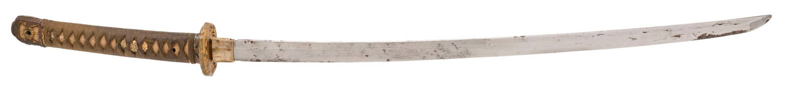 JAPANESE KOTO KATANA (SW2030): Japanese Koto Katana (SW2030) Description: 25 &frac34;&rdquo; blade. This is a light weight early blade in a military mounts. Blade is unsigned  Size: 25 &frac34;&rdquo; blade  Accessories: None Acces
