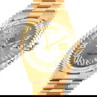 ROLEX DAY-DATE 36MM, CUSTOM SLATE FULL DIAMOND ROMAN PRESIDENT FLUTED: Rolex Day-Date 36mm, Custom Slate Full Diamond Roman President Fluted Brand/Model: Rolex Day-Date  Material: Yellow Gold  Dial: Custom Slate Full Diamond Roman  Diamonds: None  Size: Case Size None  A