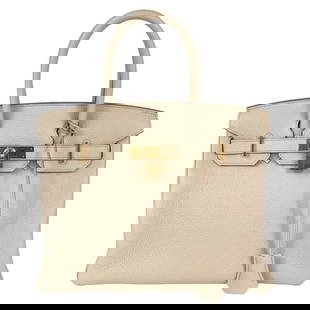 HERMES BIRKIN 30 HANDBAG: HERMES Birkin 30 Handbag Brand: HERMES  Type: Handbag  Material: Exterior Material Taurillon Clemence  Color: Exterior Color Beton Gold Hardware  Size: Size(Inch) W11.8 x H8.7x D6.3inch  Accessories: