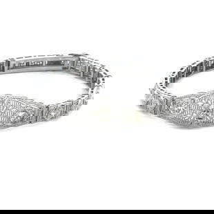 ART DECO GOLD DIAMOND OLD EURO CUT BRACELET: Art Deco Gold Diamond Old Euro Cut Bracelet Brand: Unbranded  Type: Bracelet  Material: 10k white gold  Color: White  Size: Measurement: 6" long and opens up to 7" long x 6mm wide Centerpiece: 32mm lo