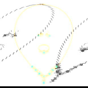 ESTATE DIAMOND 18K GOLD NECKLACE: Estate Diamond 18k Gold Necklace Brand: Unbranded  Type: Jewelry Set  Material: 18k yellow gold and 14k white gold backs for earrings  Color: Yellow  Size: Centerpiece: 2" across x 0.88" long x 0.13"