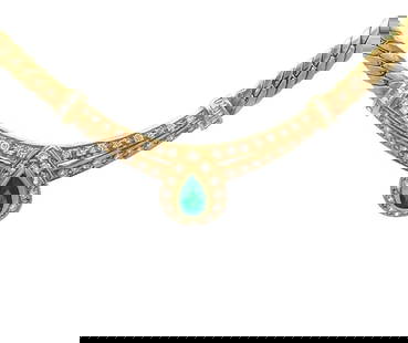 EMERALD DIAMOND GOLD NECKLACE: Emerald Diamond Gold Necklace Brand: Unbranded  Type: Necklace  Material: 18k yellow gold  Color: Yellow  Size: Measurement: 14.5" long x 4.5mm wide Pendant: 47mm long x 15mm wide x 8mm  Accessories:
