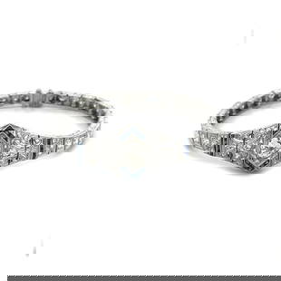 PLATINUM ART DECO BRACELET DIAMOND: Platinum Art Deco Bracelet Diamond Brand: Unbranded Type: Bracelet Material: platinum and blue Color: White Size: Measurement: 6.5" long x 15-4.5mm wide x 6mm Accessories: None Accessories