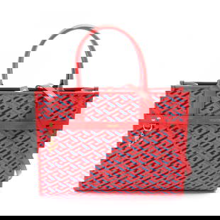 VERSACE LA GRECA TOTE 2WAY SHOULDER HAND BAG CANVAS: VERSACE La Greca Tote 2way shoulder hand Bag canvas Brand: VERSACE  Type: Tote Bag  Material: Exterior Material PVC coated canvas  Color: Exterior Color Red  Size: H:27.5cm x W:38cm x D:12cm (H:10.8"