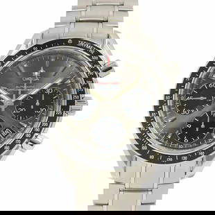 OMEGA SPEEDMASTER GRAY BLACK DIAL MENS: OMEGA Speedmaster Gray Black Dial Mens Brand: OMEGA  Type: Wristwatch  Material: Stainless steel  Color: none  Size: Case Size Length 45mm(included lag) Width 40mm(not included crown) Depth 15mm Brace