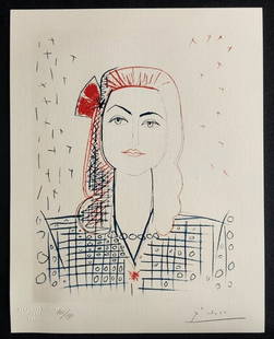 PABLO PICASSO LITHOGRAPH ORIGINAL SIGNED IN PEN NUMBERED IN PENCIL 180EX: Pablo Picasso Lithograph Original Signed In Pen Numbered In Pencil 180ex Size: 29 x 37 cm  Description: "Portrait of Françoise Gilot" Chromolithograph printed full sheet in 1978 in 180 copies from At