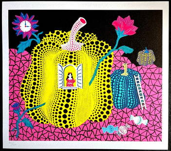 YAYOI KUSAMA LITHOGRAPH MORI ART MUSEUM ORIGINAL NUMBERED A HAND 200EX ^: Yayoi Kusama Lithograph Mori Art Museum Original Numbered A Hand 200ex ^ Size: 32 x 36 cm Description: "Hello" The Lithograph was printed in 2011 by the Mori Art Museum in 200 numbered copies by hand