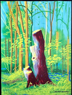 DAVID HOCKNEY LITHOGRAPH ORIGINAL SIGNED OP NUMBERED A HAND LIMITED & ]: David Hockney Lithograph Original Signed op Numbered A Hand Limited & ] Size: 32 x 43 cm Description: "Spring is coming to Woodgate, Yorkshire" Chromolithography printed in 150 specimens Fondation Lo