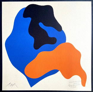 JEAN HANS ARP LITHOGRAPH 1978 180 EX. (LE CORBUSIER MAN RAY MARCEL DUCHAMP): Jean Hans Arp Lithograph 1978 180 Ex. (Le Corbusier Man Ray Marcel Duchamp) Size: 30 x 30 cm  Description: "Comination 1" Chromolithography printed in 1978 in 180 specimens by Atlantis Verlag, Freibur