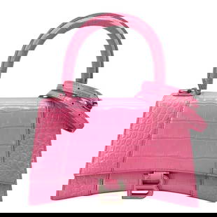 BALENCIAGA HOUR GLASS HANDBAG: BALENCIAGA Hour glass Handbag Brand: BALENCIAGA  Type: Handbag  Material: Exterior Material Leather embossed  Color: Exterior Color pink  Size: Size(Inch) W7.9 x H5.5x D3.5inch Shoulder:43.3inch  Acce