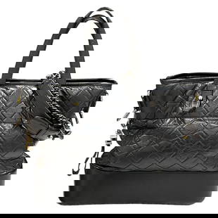 CHANEL GABRIELLE DE CHANEL TOTE SHOULDER BAG: CHANEL Gabrielle de Chanel Tote Shoulder Bag Brand: CHANEL  Type: Shoulder Bag  Material: Exterior Material Calfskin  Color: Exterior Color Black/Gold xSilverHardware  Size: Size(Inch) W12.6 x H9.8x D