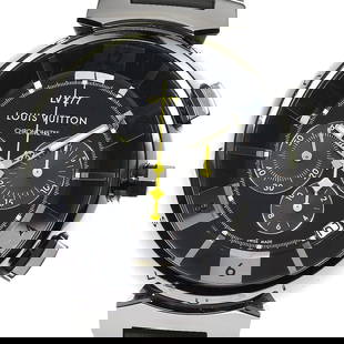 LOUIS VUITTON TAMBOUR IN BLACK CHRONOGRAPH AUTOMATIC MEN'S WATCH: LOUIS VUITTON Tambour in Black Chronograph Automatic Men's Watch Brand: LOUIS VUITTON  Type: Wristwatch  Material: Case Material Stainless Steel, Band Material Rubber / Stainless Steel  Color: Case Co
