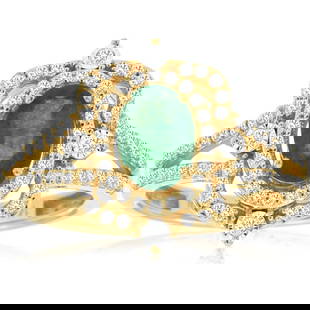 ROYAL 14K YELLOW GOLD EMERALD & DIAMOND RING: Royal 14K Yellow Gold Emerald & Diamond Ring Brand: Royal Jewelry  Product Type : Ring  Material: Metal: 14K Yellow Gold  Sone Color: None  Stone Shape: Color Stone Shape: Oval  Gemstone(s): Emerald ,