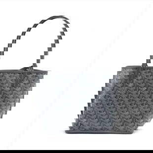 GOYARD ANJOU MINI PVC & LEATHER HAND BAG GRAY: Goyard Anjou Mini PVC & leather Hand bag Gray Brand: Goyard  Type: Tote bag  Material: PVC & leather  Color: Gray  Size: Size(Inch) Height:7.9inch Length:8.3inch Depth:3.7inch Handle height:6.5inch  A