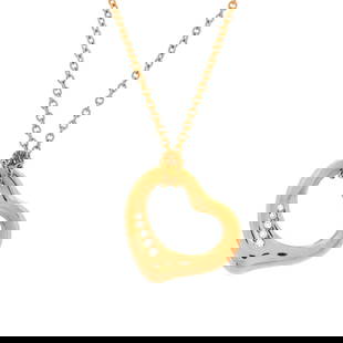 TIFFANY & CO. ELSA PERETTI OPEN HEART 5 DIAMONDS PENDANT NECKLACE: Tiffany & Co. Elsa Peretti Open Heart 5 Diamonds Pendant Necklace Brand: Tiffany & Co.  Type: Necklace  Material: 18K Rose Gold  Color: Rose Gold  Size: Measurements: Length: 16.00 ", Pendant Length: