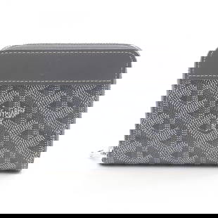 GOYARD MATIGNON PM COIN PURSE ZIP AROUND WALLET LEATHER: GOYARD Matignon PM coin purse zip around wallet leather Brand: GOYARD  Type: coin purse  Material: PVC coated canvas × leather  Color: Gray  Size: H:9.5cm x W:11.5cmx D:2cm  Accessories: None A