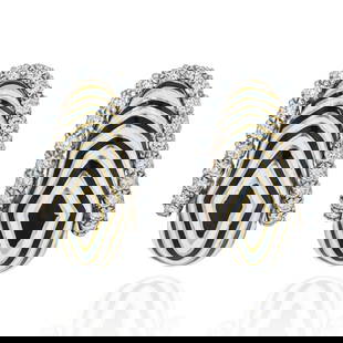 DAVID WEBB VREELAND DIAMOND ZEBRA EARRINGS: David Webb Vreeland Diamond Zebra Earrings Metal Type: Platinum & 18K Yellow Gold  Condition: Excellent  Size: Measurements: L: 30mm W: 18mm  Description: A current model from David Webb collection: V