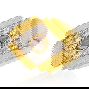 DAVID WEBB 18K YELLOW GOLD CHAMPAGNE RING: David Webb 18K Yellow Gold Champagne Ring Metal Type: Platinum & 18K Yellow Gold Condition: Excellent Size: 9.5 US Description: This is a modern looking oversized champagne diamond ring by David We