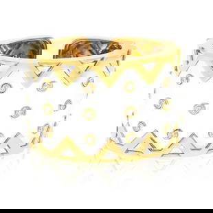 DAVID WEBB PLATINUM & 18K YELLOW GOLD RICKRACK BRACELET: David Webb Platinum & 18K Yellow Gold RickRack Bracelet Metal Type: Platinum & 18K Yellow Gold  Condition: Very Good  Size: 4cm wide  Description: The David Webb "Rickrack" White Enamel Cuff is a true
