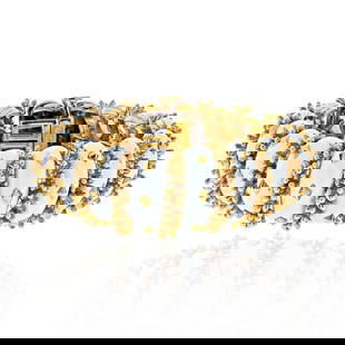 DAVID WEBB PLATINUM & 18K YELLOW GOLD WHITE BRACELET: David Webb Platinum & 18K Yellow Gold White Bracelet Metal Type: Platinum & 18K Yellow Gold Condition: Excellent Size: Measurements: Width: 1 inch. Description: Articulated white enamel and gold ac