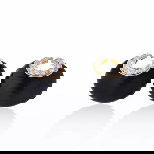 DAVID WEBB CRESCENT PLATINUM & 18K YELLOW GOLD BLACK EARRINGS: David Webb Crescent Platinum & 18K Yellow Gold Black Earrings Metal Type: Platinum & 18K Yellow Gold  Condition: Excellent  Size: Measurements: Width: 1.1 inches  Description: David Webb black enamel