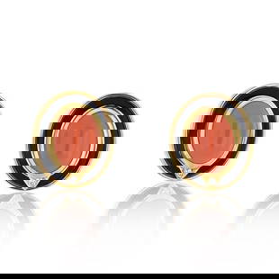 BVLGARI 18K YELLOW GOLD CORAL, BLACK ENAMEL EARRINGS: Bvlgari 18K Yellow Gold Coral, Black Enamel Earrings Metal Type: 18K Yellow Gold  Condition: Excellent  Size: (14 mm)  Description: Beautiful Bvlgari classic pair, created in Italy, back in the 1970's