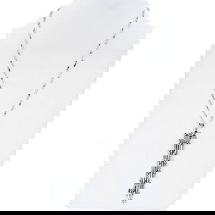CARTIER 18K WHITE GOLD DIAMOND NECKLACE: Cartier 18K White Gold Diamond Necklace Metal Type: 18K White Gold  Condition: Excellent  Size: Measurements: 30 inches  Description: Cartier Panthere tassel pendant with black enamel, black onyx, and