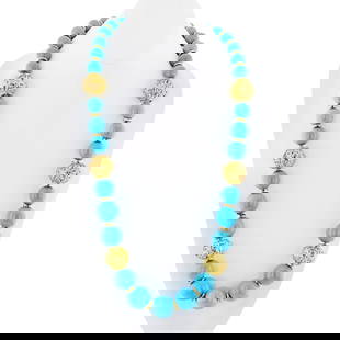 DAVID WEBB TURQUOISE PLATINUM & 18K YELLOW GOLD NECKLACE: David Webb Turquoise Platinum & 18K Yellow Gold Necklace Metal Type: Platinum & 18K Yellow Gold  Condition: Excellent  Size: Measurements: 30 inches  Description: Very impressive David Webb 18K yellow