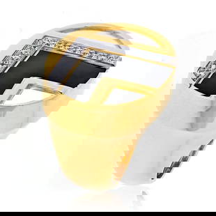 DAVID WEBB 18K YELLOW GOLD BLACK AND WHITE RING: David Webb 18K Yellow Gold Black And White Ring Metal Type: Platinum & 18K Yellow Gold  Condition: Excellent  Size: 6.5 US  Description: David Webb 18K Yellow Gold Black And White Enamel Diamond Ring.