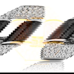 DAVID WEBB PLATINUM & 18K YELLOW GOLD RING: David Webb Platinum & 18K Yellow Gold Ring Metal Type: Platinum & 18K Yellow Gold  Condition: Excellent  Size: 6.5 US  Description: David Webb Signature Tire ring with brilliant cut diamonds and white