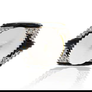 DAVID WEBB PLATINUM & 18K YELLOW GOLD PEARL RING: David Webb Platinum & 18K Yellow Gold Pearl Ring Metal Type: Platinum & 18K Yellow Gold  Condition: Excellent  Size: 6.5 US  Description: David Webb Platinum & 18K Yellow Gold Pearl, Diamond, Black En