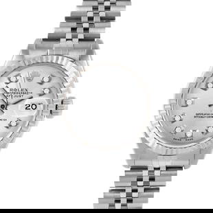 ROLEX DATEJUST 26MM, CUSTOM SILVER DIAMOND JUBILEE FLUTED: Rolex Datejust 26mm, Custom Silver Diamond Jubilee Fluted Brand/Model: Rolex Datejust  Material: Stainless Steel  Dial: Custom Silver Diamond  Diamonds: G-H Color, VS Clarity  Size: Case Size 26 mm  A