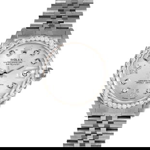 ROLEX DATEJUST 31MM, CUSTOM SILVER DIAMOND WITH DIAMOND ROMAN 6 & 9 JUBILEE CUSTOM: Rolex Datejust 31mm, Custom Silver Diamond with Diamond Roman 6 & 9 Jubilee Custom Brand/Model: Rolex Datejust  Material: Stainless Steel  Dial: Custom Silver Diamond with Diamond Roman 6 & 9  Diamond