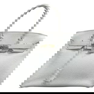 HERMES BIRKIN 30 HANDBAG: HERMES Birkin 30 Handbag Brand: HERMES  Type: Handbag  Material: Taurillon Clemence  Color: White SilverHardware  Size: Size(Inch) W11.8 x H10.2x D6.3inch  Accessories: None Accessories Notice: