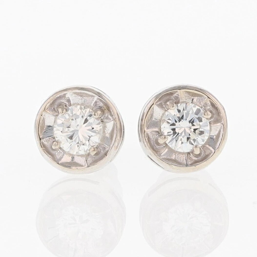 ROUND CUT DIAMOND SOLITAIRE STUD PAIR EARRINGS: Round Cut Diamond Solitaire Stud Pair Earrings Brand: Unbranded Type: Earrings Material: Metal White Gold Color: Diamond Color Grade: I - K, Clarity Diamond Clarity Grade: Slightly Included (SI1 - SI2