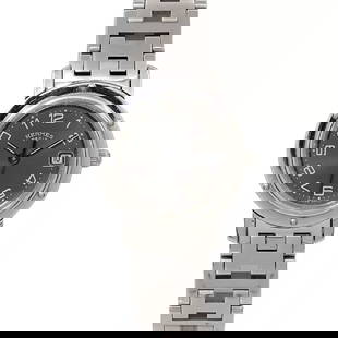 HERMES CLIPPER QUARTZ DATE GRAY DIAL LADIES WATCH: HERMES Clipper Quartz Date Gray Dial Ladies Watch Brand: HERMES  Type: Wristwatch  Material: Stainless steel  Color: none  Size: Case Size Length 29mm(included lag) Width 24mm(not included crown) Dept