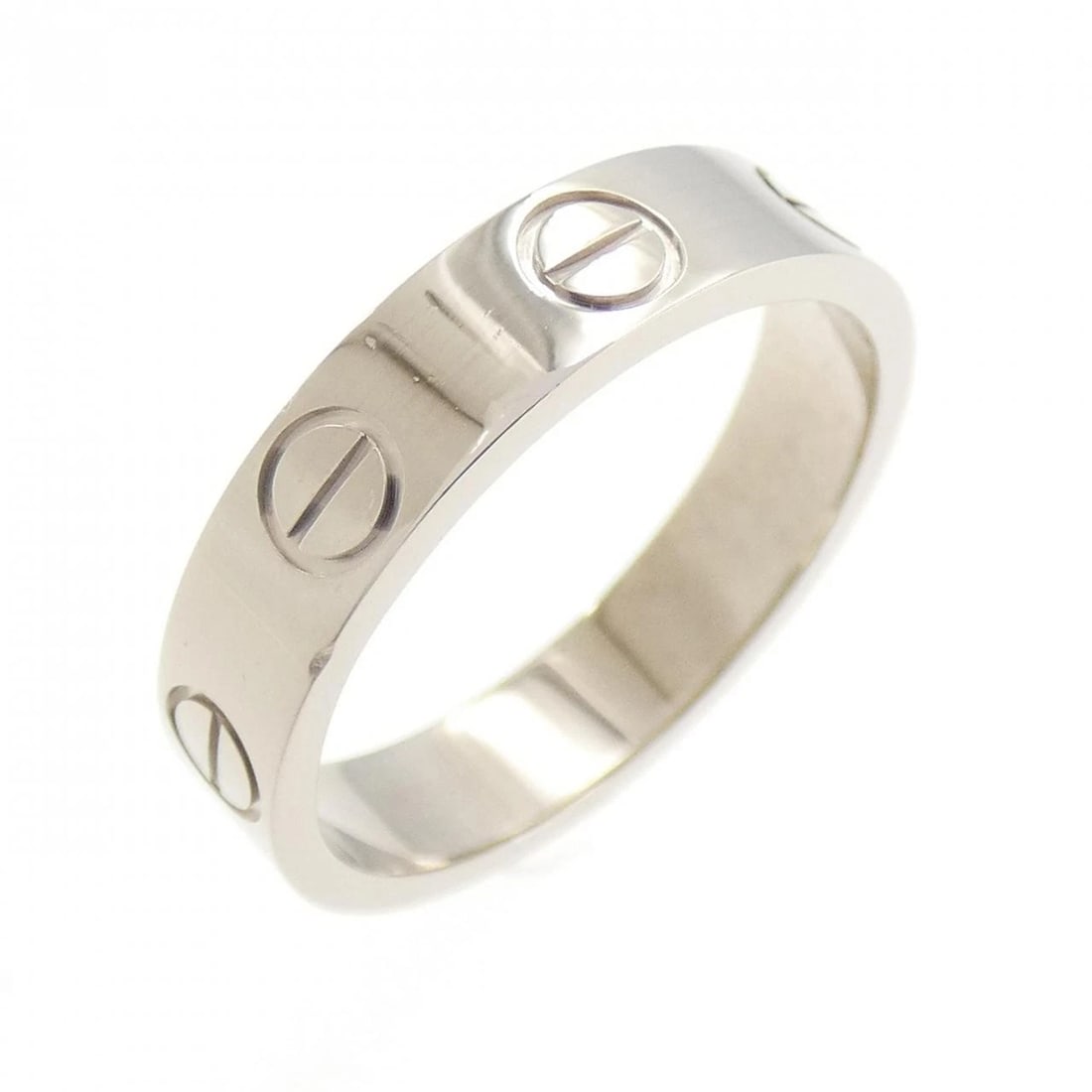 CARTIER MINI LOVE RING: CARTIER Mini Love Ring Brand: CARTIER Type: Ring Material: 750 White Gold Color: None Size: 3.5 (US size) Accessories: None Accessories Notice: When purchasing pre-owned goods, please ref
