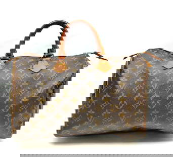LOUIS VUITTON SPEEDY BROWN MONOGRAM HAND BAG: Louis Vuitton Speedy Brown Monogram Hand Bag Brand: Louis Vuitton  Type/Style : Hand Bag  Material: Leather  Color: Brown  Size: Bag Width 13.7 inBag Height 9.05 inBag Depth 7.08 in  Accessories: None