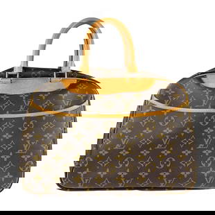 LOUIS VUITTON MONOGRAM DEAUVILLE HANDBAG: LOUIS VUITTON Monogram Deauville Handbag Brand: LOUIS VUITTON  Type/Style : Handbag  Material: Monogram Canvas  Color: Brown  Size: W:12.2inx H:10.2inx D:5.1in Handle Length:14.6in  Accessories: None